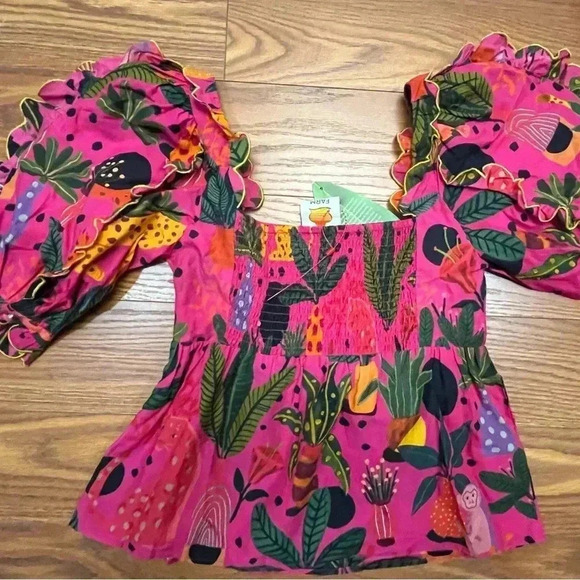 NWT FARM RIO POP LEOPARDS Short Sleeve Top BLOUSE Pink S - Picture 8 of 10
